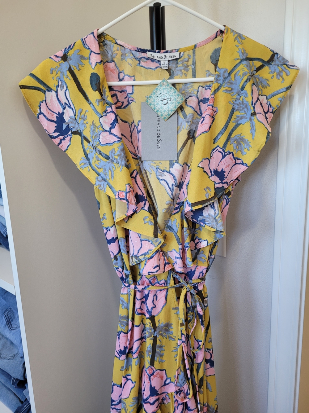 See and Be Seen Yellow Floral High-Low Dress with Ruffle Detail